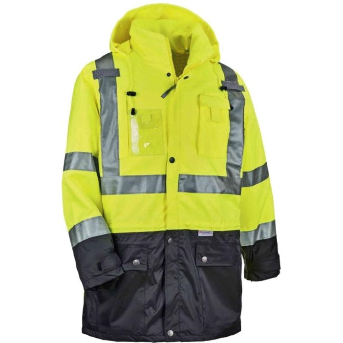 Ergodyne 8388 Type R Class 3/2 Thermal Jacket Kit, 5-Xtra Large, Lime, Polyurethane/300D Oxford Polyester/Thinsulate, Zipper Closure, Reflective, Weather Proof, Inset Hood, Multiple Pockets, 1 Each