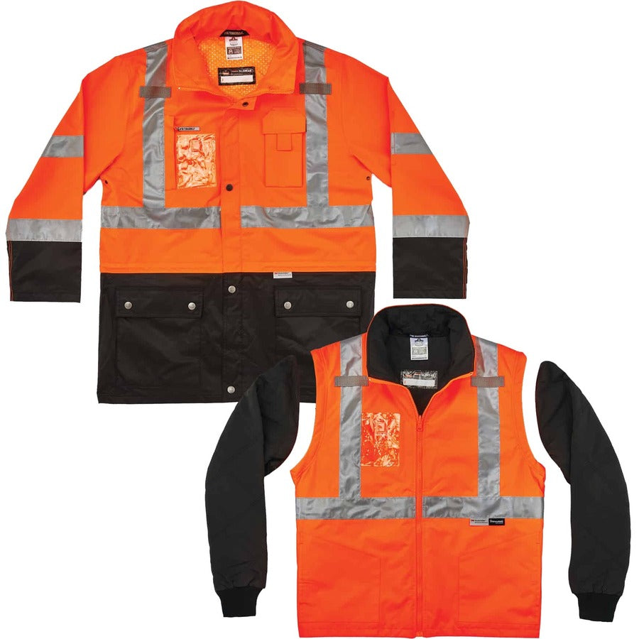 Ergodyne 8388 Type R Class 3/2 Thermal Jacket Kit, Small, Orange, 300D Oxford Polyester, Thinsulate, Zipper Closure, Reflective, Weather Proof, Inset Hood, Multiple Pockets, Badge Holder, 1 Each