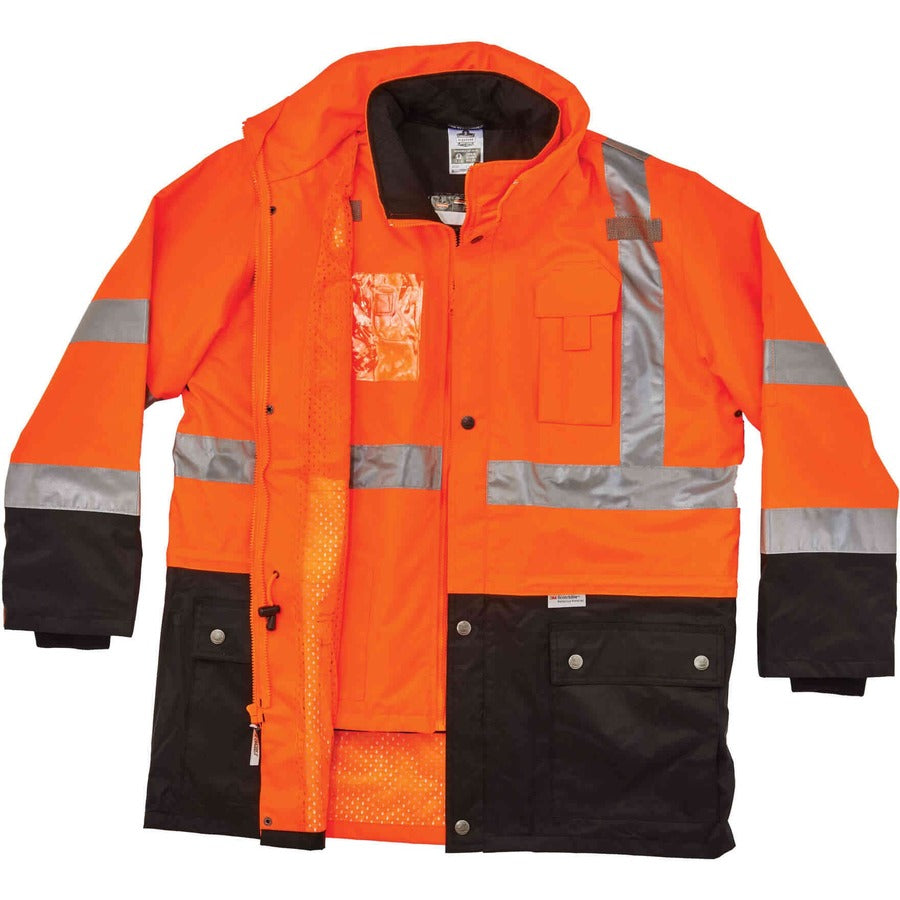 Ergodyne 8388 Type R Class 3/2 Thermal Jacket Kit, Medium, Orange, 300D Oxford Polyester, Thinsulate, Zipper Closure, Reflective, Weather Proof, Inset Hood, Multiple Pockets, Drawstring, Badge Holder, 1 Each