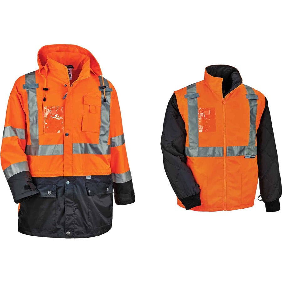 Ergodyne 8388 Type R Class 3/2 Thermal Jacket Kit, Large, Orange, 300D Oxford Polyester, Thinsulate, Zipper Closure, Reflective, Weather Proof, Inset Hood, Multiple Pockets, Badge Holder, 1 Each