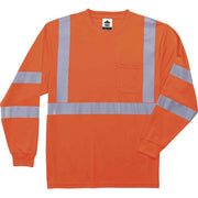 Ergodyne 8391 Type R Class 3 Long Sleeve T-Shirt, Medium, Orange, Polyester, Breathable, Moisture Resistant, UV Resistant, Reflective, Heat Resistant, Chest Pocket, 1 Each