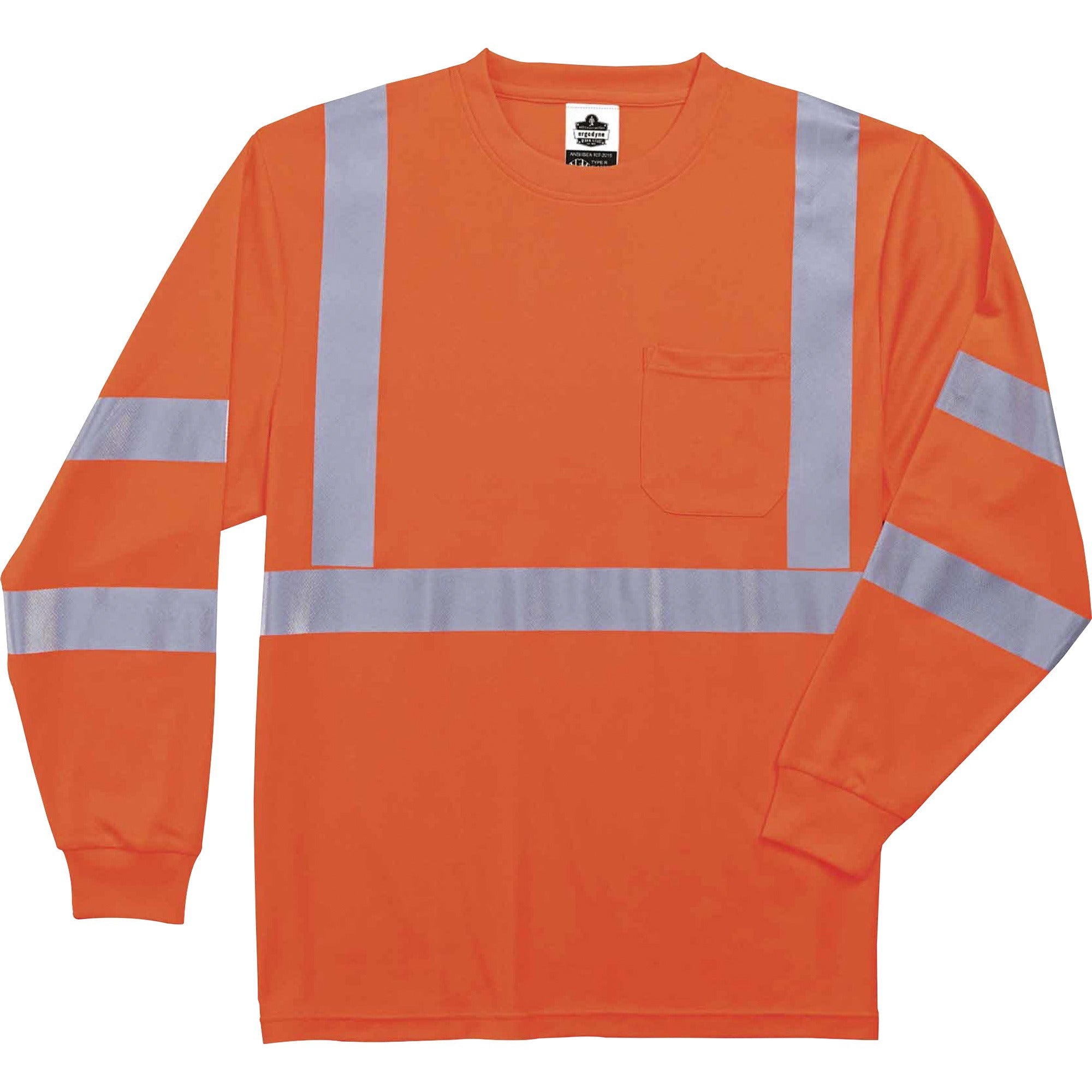 Ergodyne 8391 Type R Class 3 Long Sleeve T-Shirt, 4-Xtra Large, Orange, Polyester, Breathable, Moisture Resistant, UV Resistant, Reflective, Heat Resistant, Chest Pocket, 1 Each