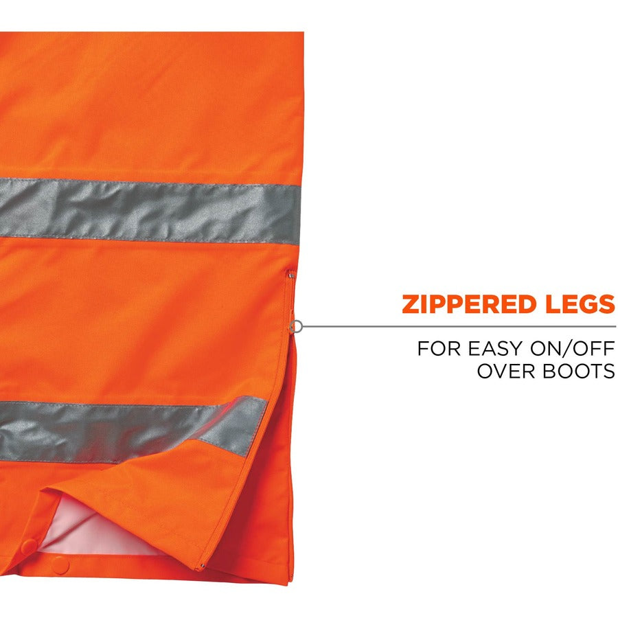 Ergodyne 8915 Class E Rain Pants, Small, Orange, Polyurethane/300D Oxford Polyester/Polyester Mesh, 1 Each