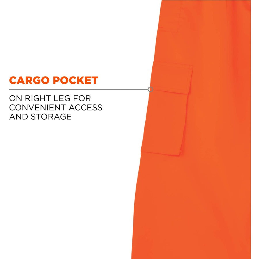 Ergodyne 8915 Class E Rain Pants, Small, Orange, Polyurethane/300D Oxford Polyester/Polyester Mesh, 1 Each