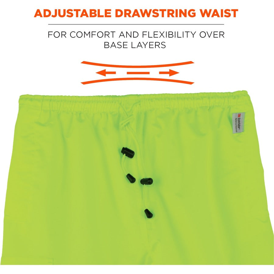 Ergodyne GloWear 8915 Class E Hi-Vis Rain Pants, Medium, Lime, 300D Oxford Polyester, Polyurethane Coating, 1 Each