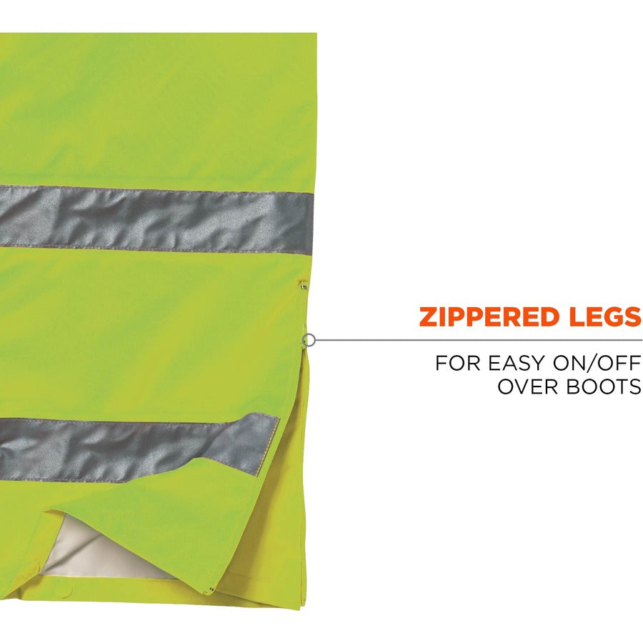 Ergodyne GloWear 8915 Class E Hi-Vis Rain Pants, Large, Lime, 300D Oxford Polyester/Polyurethane, 1 Each