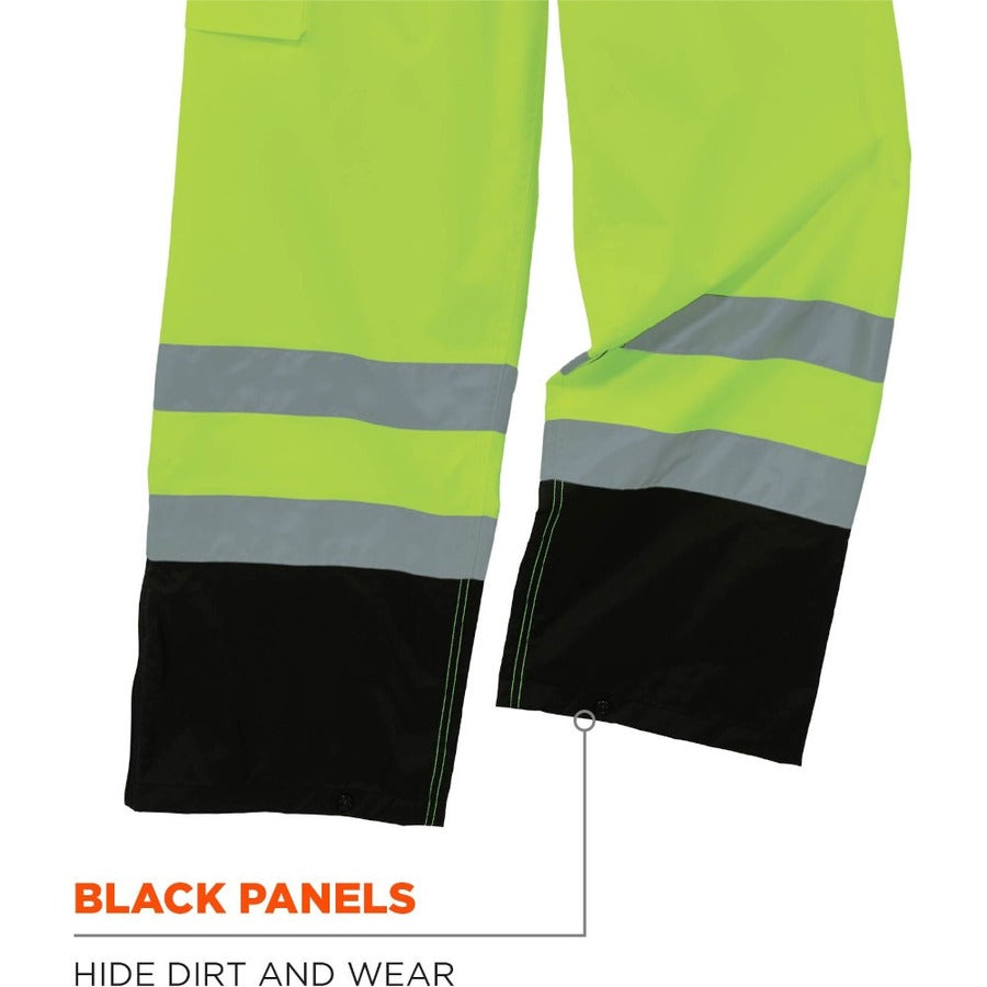 Ergodyne 8915BK Class E Bottom Rain Pants - For Rain Protection - Extra Large (XL) Size - Lime - 300D Oxford Polyester, Polyurethane, Polyester Mesh