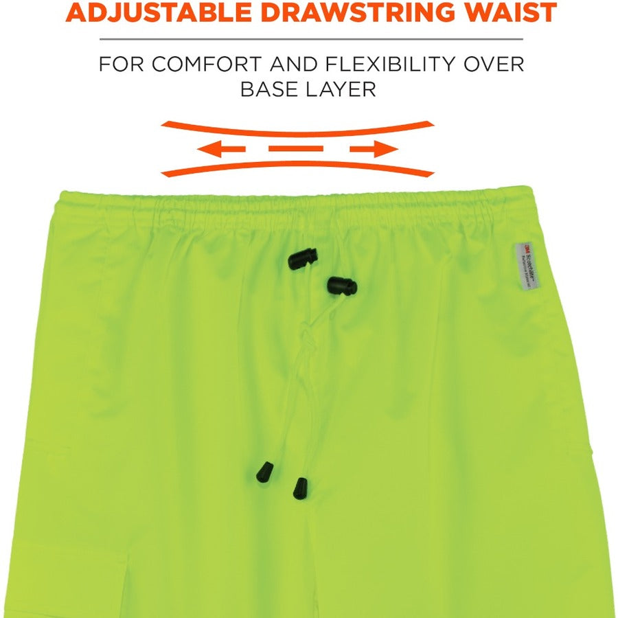 Ergodyne 8915BK Class E Bottom Rain Pants - For Rain Protection - Extra Large (XL) Size - Lime - 300D Oxford Polyester, Polyurethane, Polyester Mesh