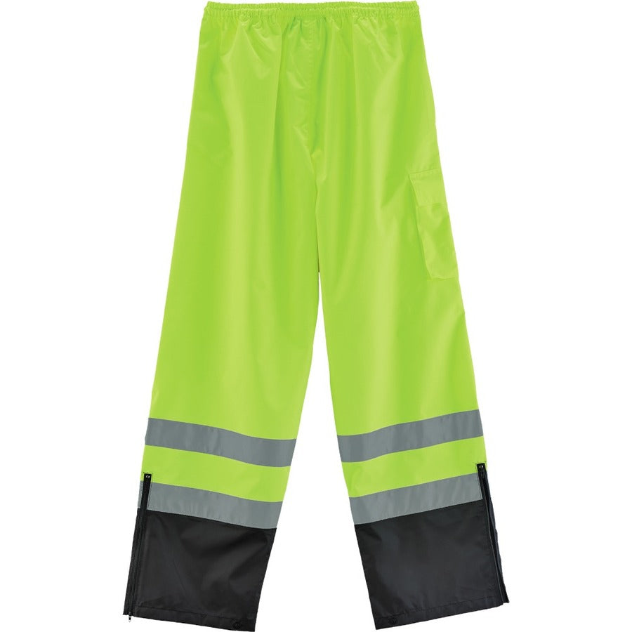 Ergodyne 8915BK Class E Bottom Rain Pants - For Rain Protection - 4XL Size - Lime - 300D Oxford Polyester, Polyurethane, Polyester Mesh