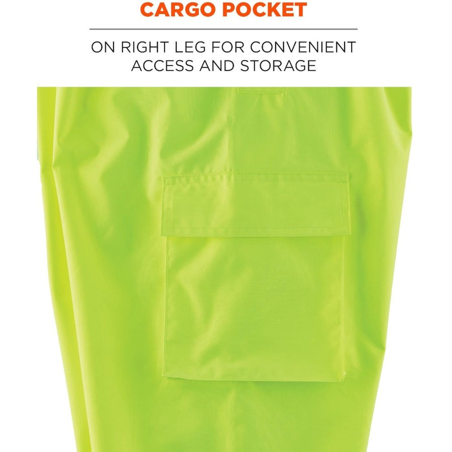 Ergodyne 8915BK Class E Bottom Rain Pants - For Rain Protection - 4XL Size - Lime - 300D Oxford Polyester, Polyurethane, Polyester Mesh