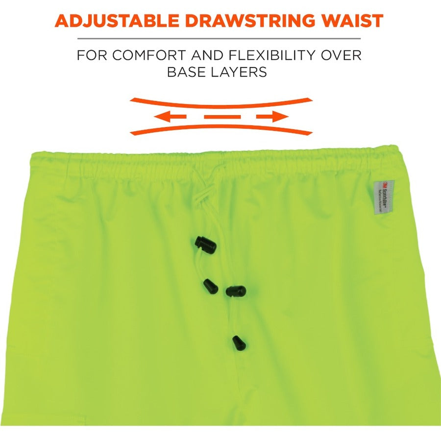 Ergodyne 8915 Class E Rain Pants - For Rain Protection - Small (S) Size - Lime - 300D Oxford Polyester, Polyurethane, Polyester Mesh