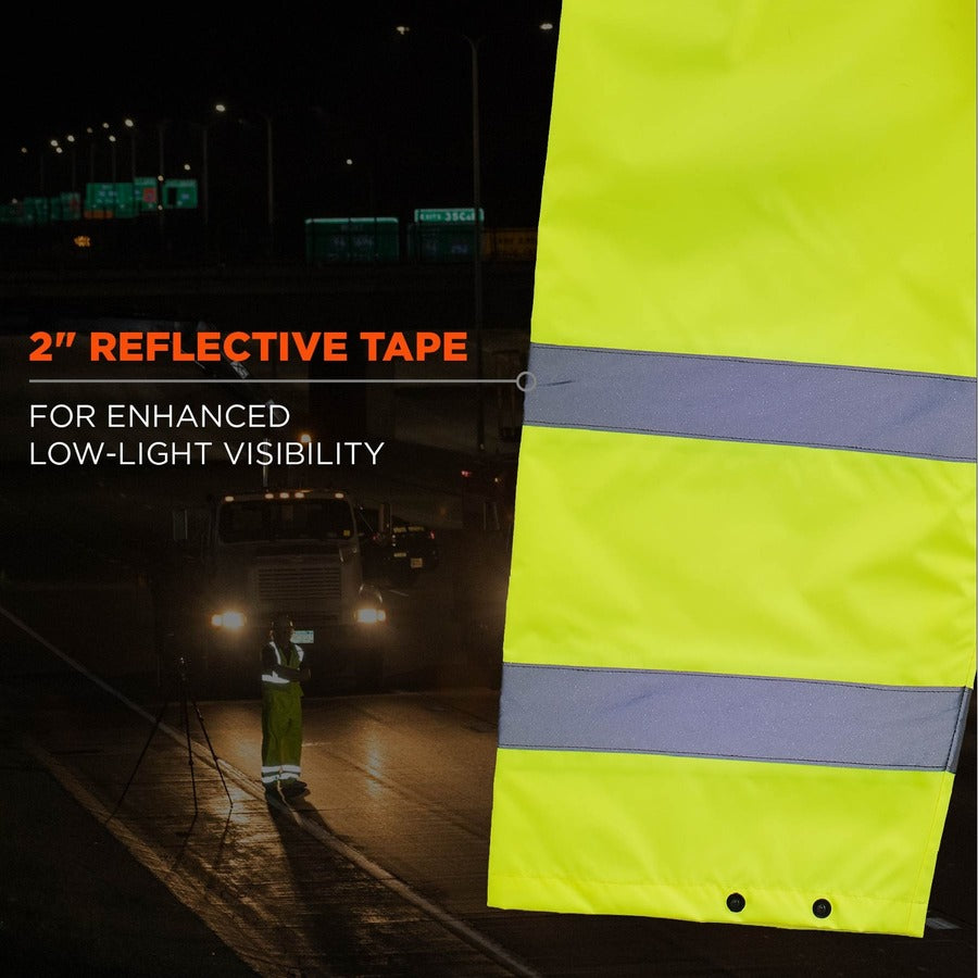 Ergodyne 8916 Lightweight Hi-Vis Rain Pants - Class E - For Rain Protection - Medium (M) Size - Lime - Polyurethane, 150D Oxford Polyester