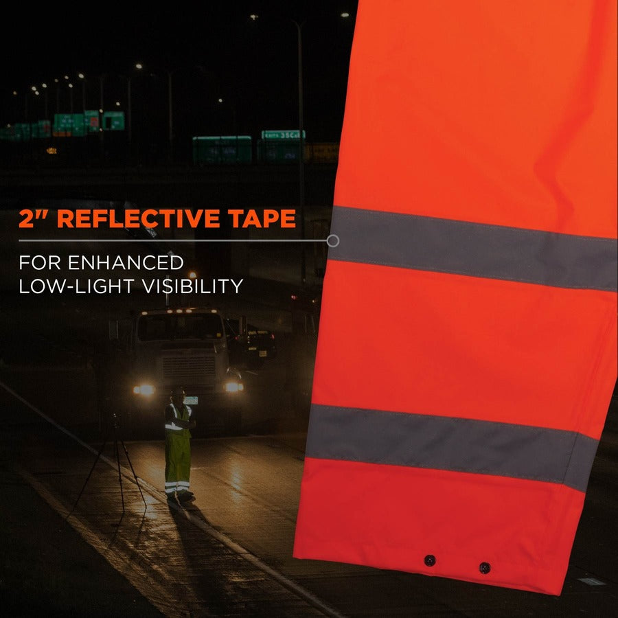 Ergodyne 8916 Lightweight Hi-Vis Rain Pants - Class E - For Rain Protection - Medium (M) Size - Orange - Polyurethane, 150D Oxford Polyester