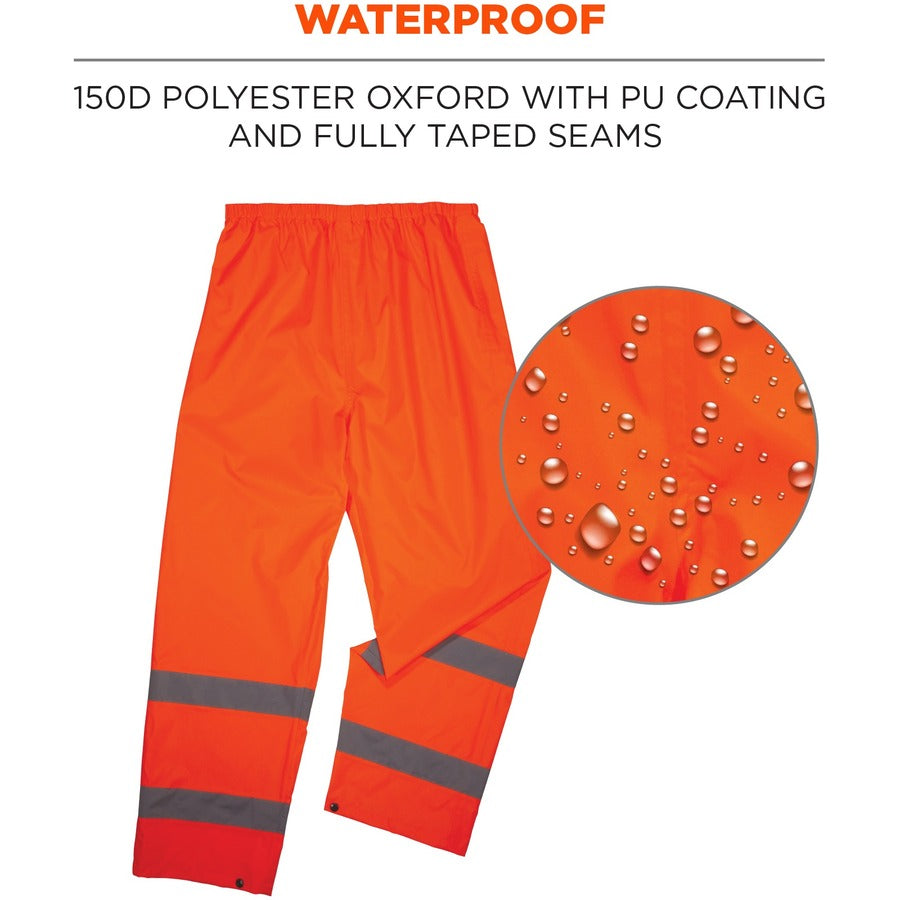 Ergodyne 8916 Lightweight Hi-Vis Rain Pants - Class E - For Rain Protection - Medium (M) Size - Orange - Polyurethane, 150D Oxford Polyester