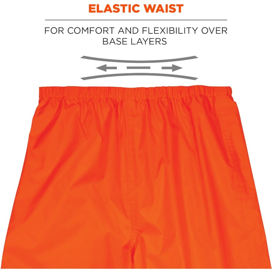 Ergodyne 8916 Lightweight Hi-Vis Rain Pants - Class E - For Rain Protection - 2-Xtra Large Size - Orange - Polyurethane, 150D Oxford Polyester