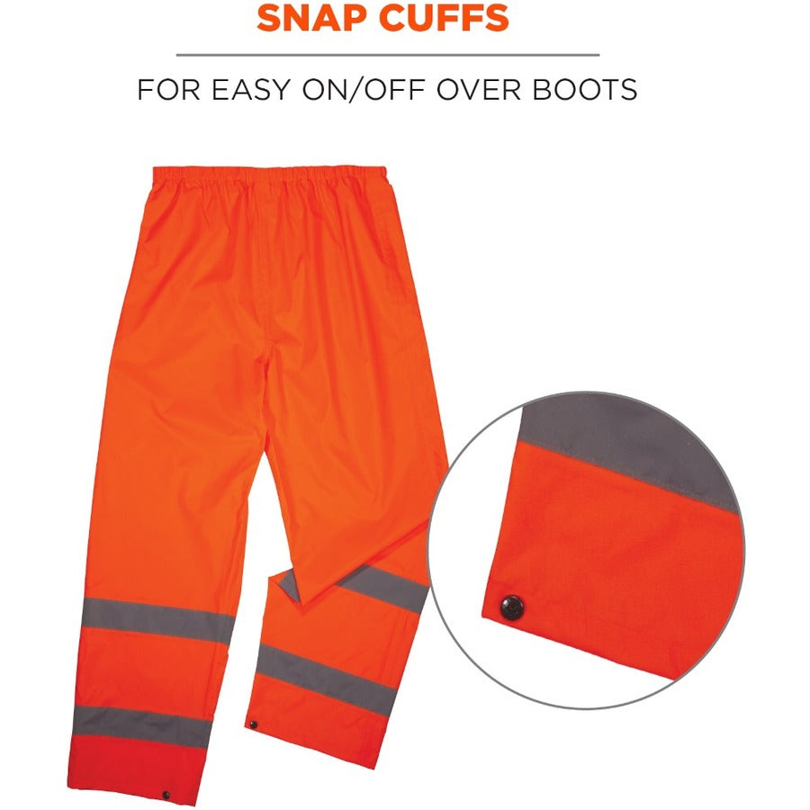 Ergodyne 8916 Lightweight Hi-Vis Rain Pants - Class E - For Rain Protection - 3-Xtra Large Size - Orange - Polyurethane, 150D Oxford Polyester