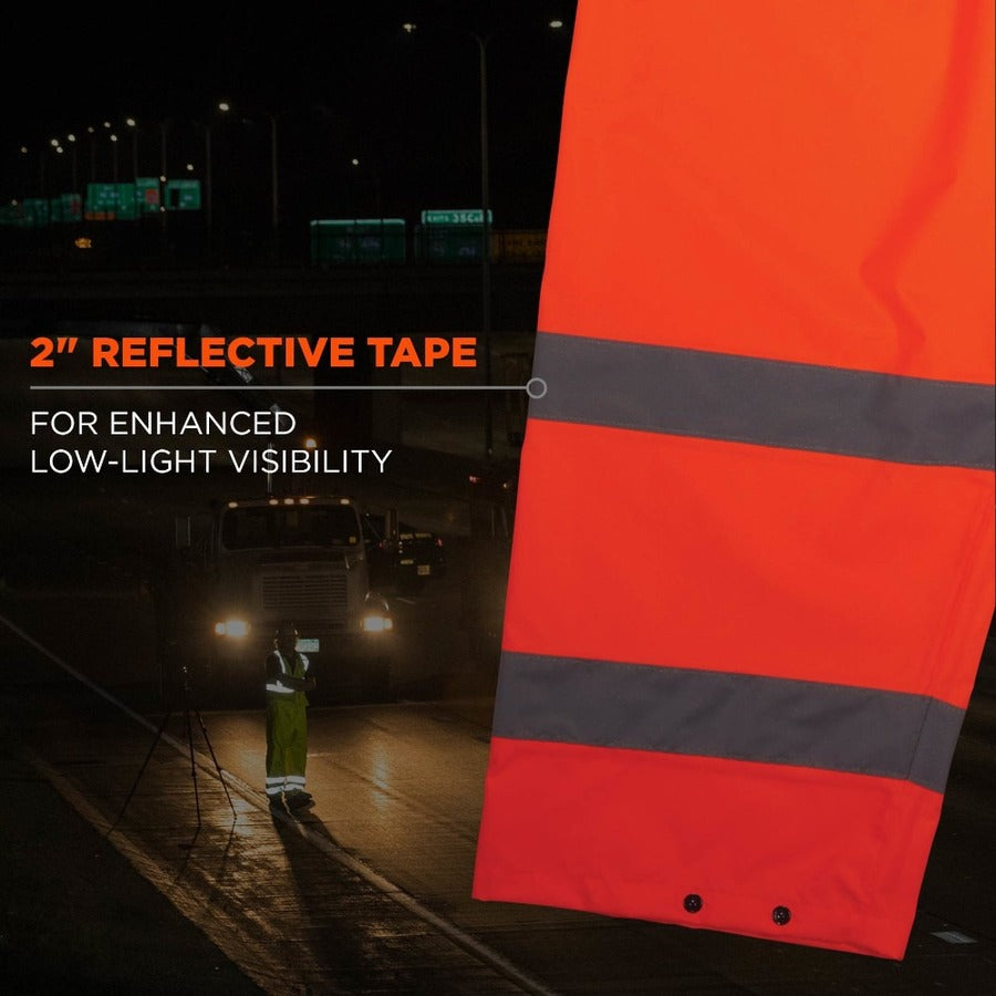 Ergodyne 8916 Lightweight Hi-Vis Rain Pants - Class E - For Rain Protection - 5XL Size - Orange - Polyurethane, 150D Oxford Polyester