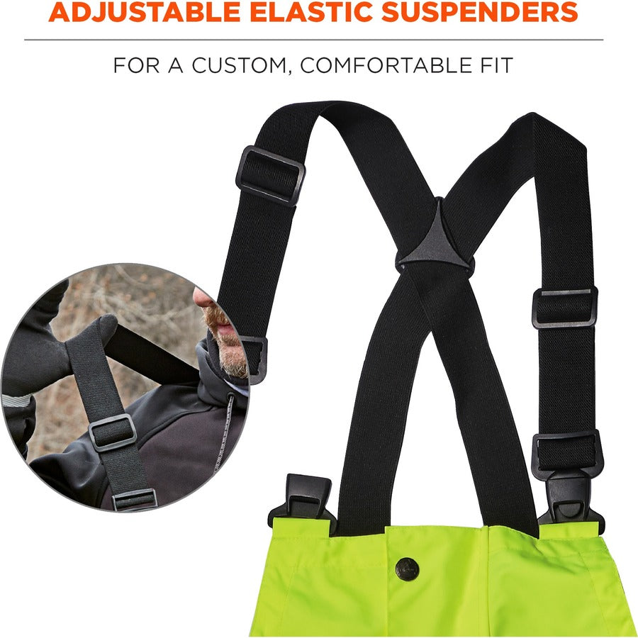 Ergodyne 8918BK Class E Bottom Rain Bibs - Bib Overall - Small - Lime - 300D Oxford Polyester, Polyurethane