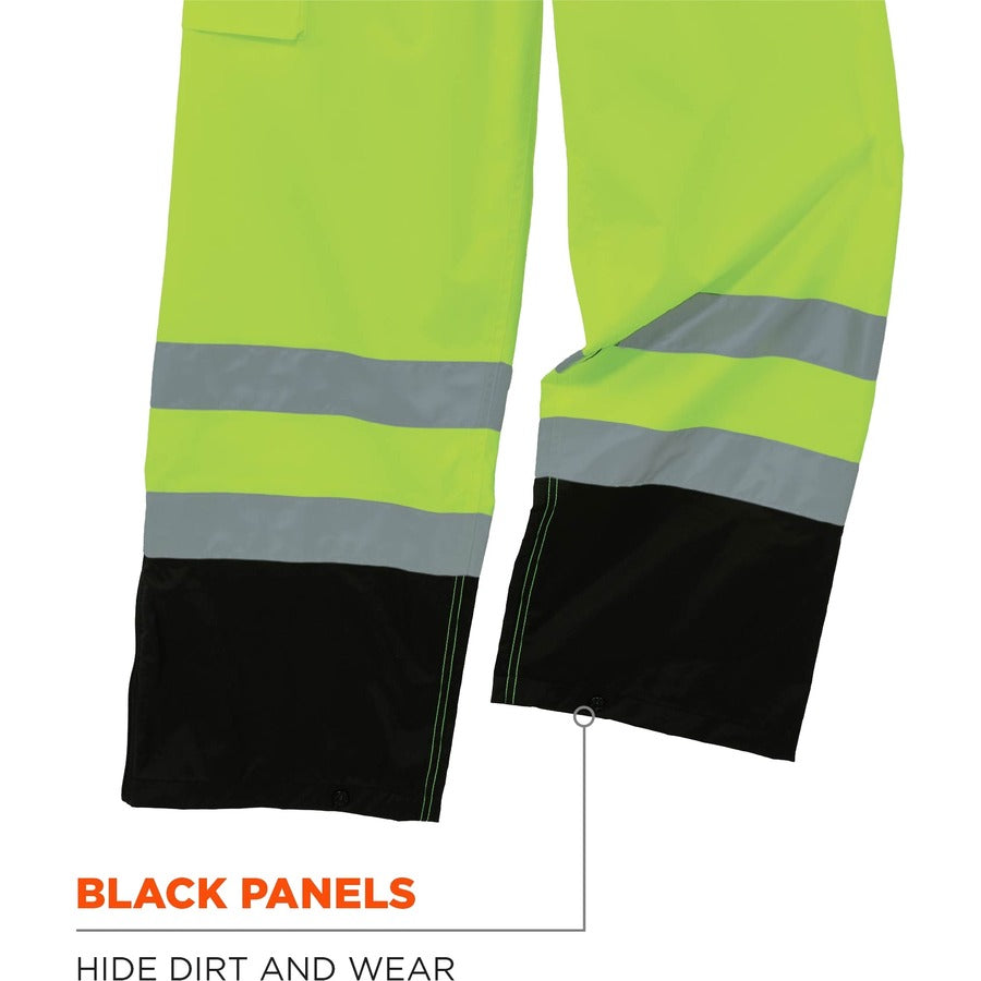 Ergodyne 8918BK Class E Bottom Rain Bibs - Bib Overall - Medium - Lime - 300D Oxford Polyester, Polyurethane