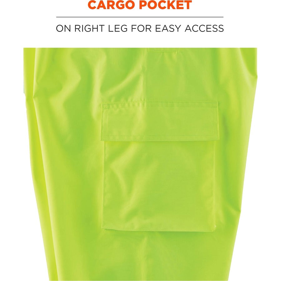 Ergodyne 8918BK Class E Bottom Rain Bibs - Bib Overall - Large - Lime - 300D Oxford Polyester, Polyurethane