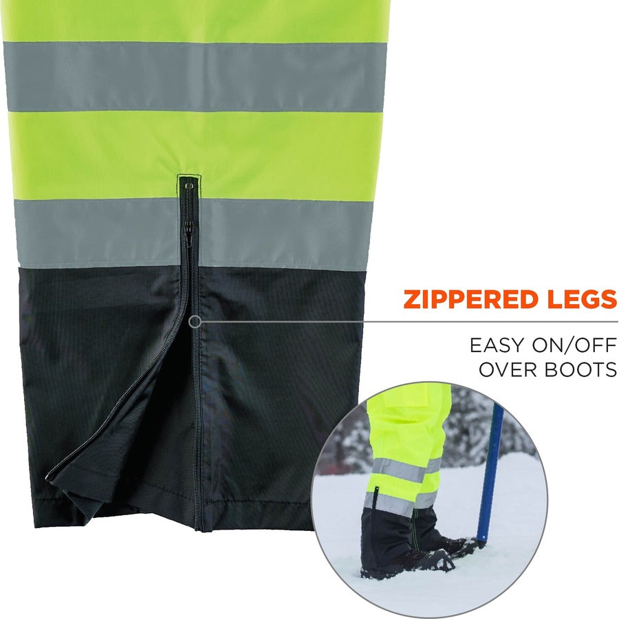 Ergodyne 8918BK Class E Bottom Rain Bibs - Bib Overall - XX-Large - Lime - 300D Oxford Polyester, Polyurethane
