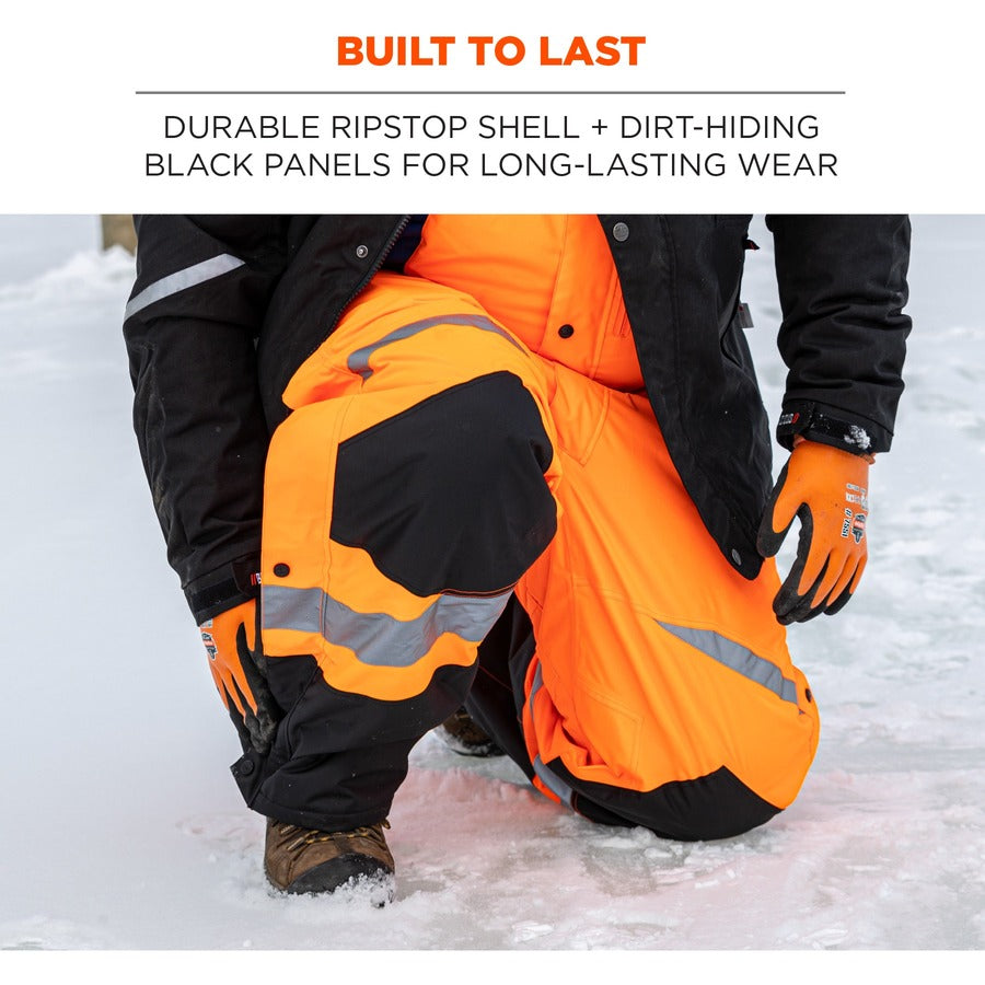 Ergodyne 8928 Class E Insulated Bibs - Bib Overall - Small - Lime - Polyurethane, 300D Oxford Polyester