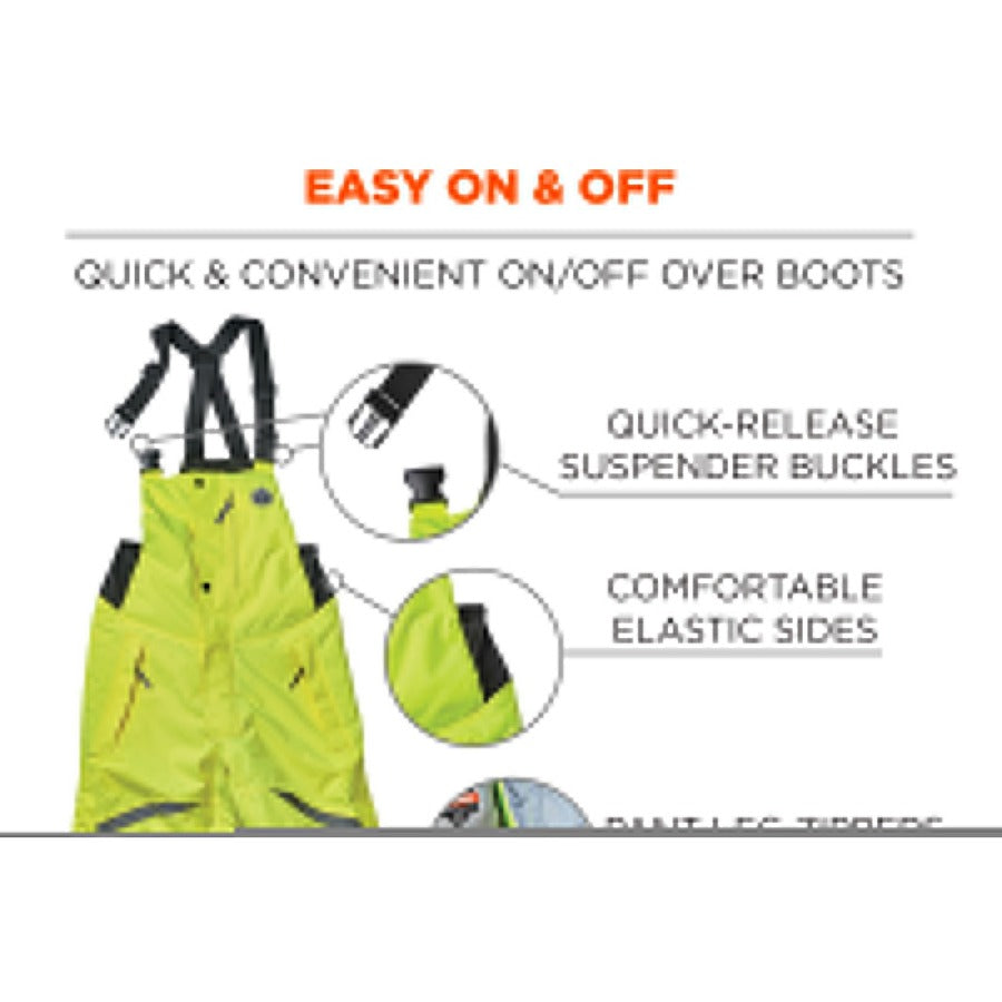 Ergodyne 8928 Class E Insulated Bibs - Bib Overall - 5XL - Lime - Polyurethane, 300D Oxford Polyester