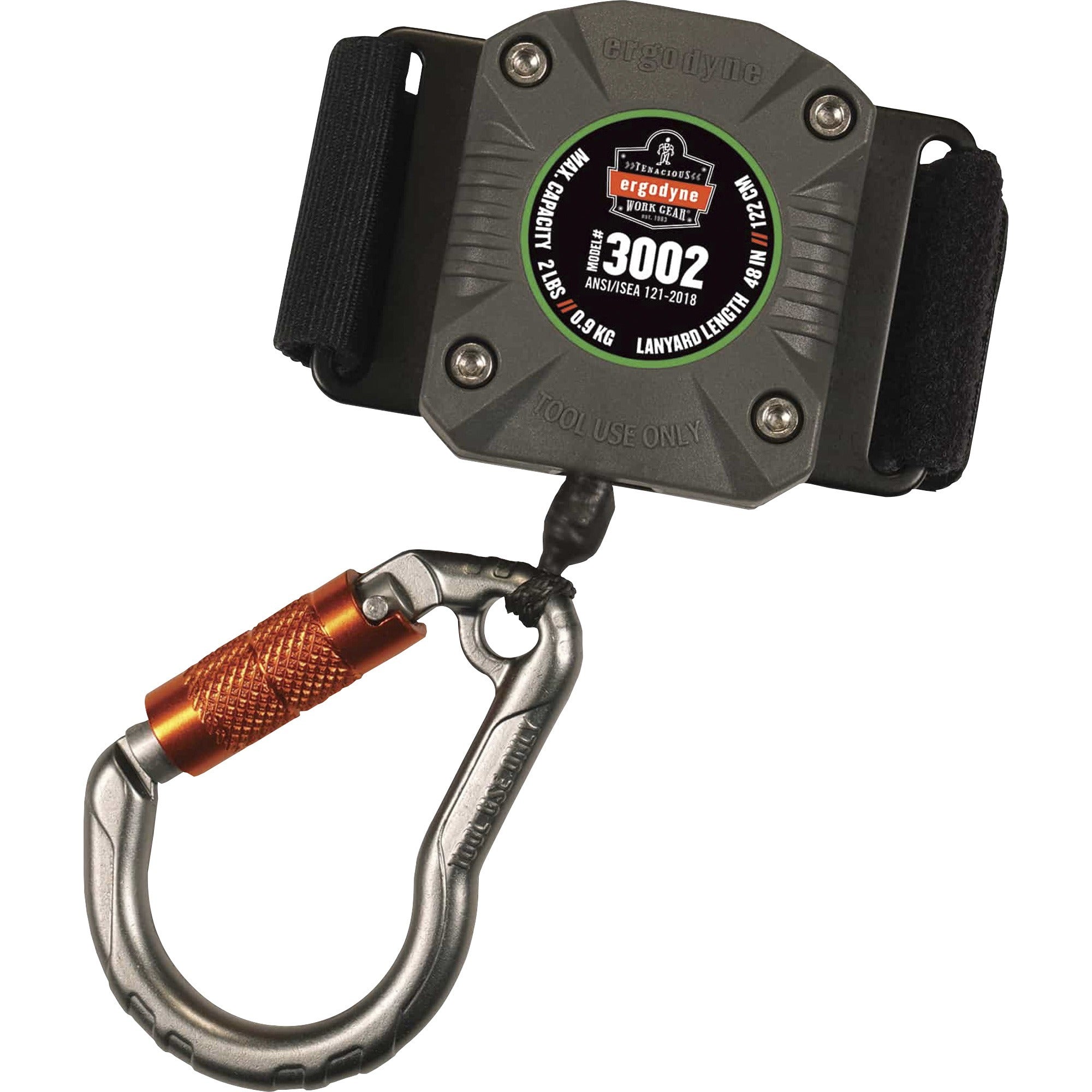 Adjustable - 1.98 lb Load Capacity - Standard - Loop/Locking Carabiner Attachment - 1.5" Height x 5" Width x 48" Length - Gray - Nylon, Fiberglass - 1 Each