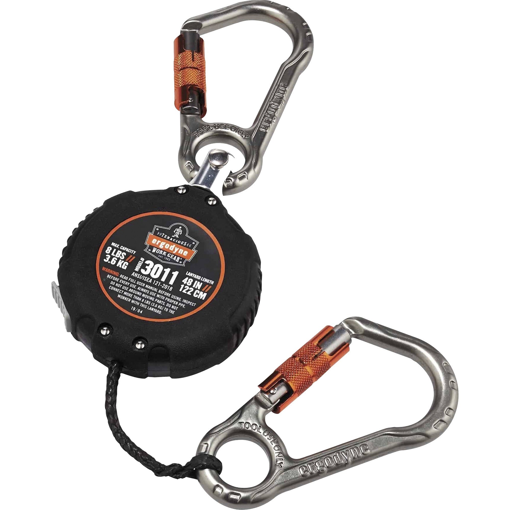 Adjustable - 8 lb Load Capacity - Standard - Carabiner Attachment - 1" Height x 9.3" Width x 48" Length - Black - Aluminum, ABS Plastic - 1 Each