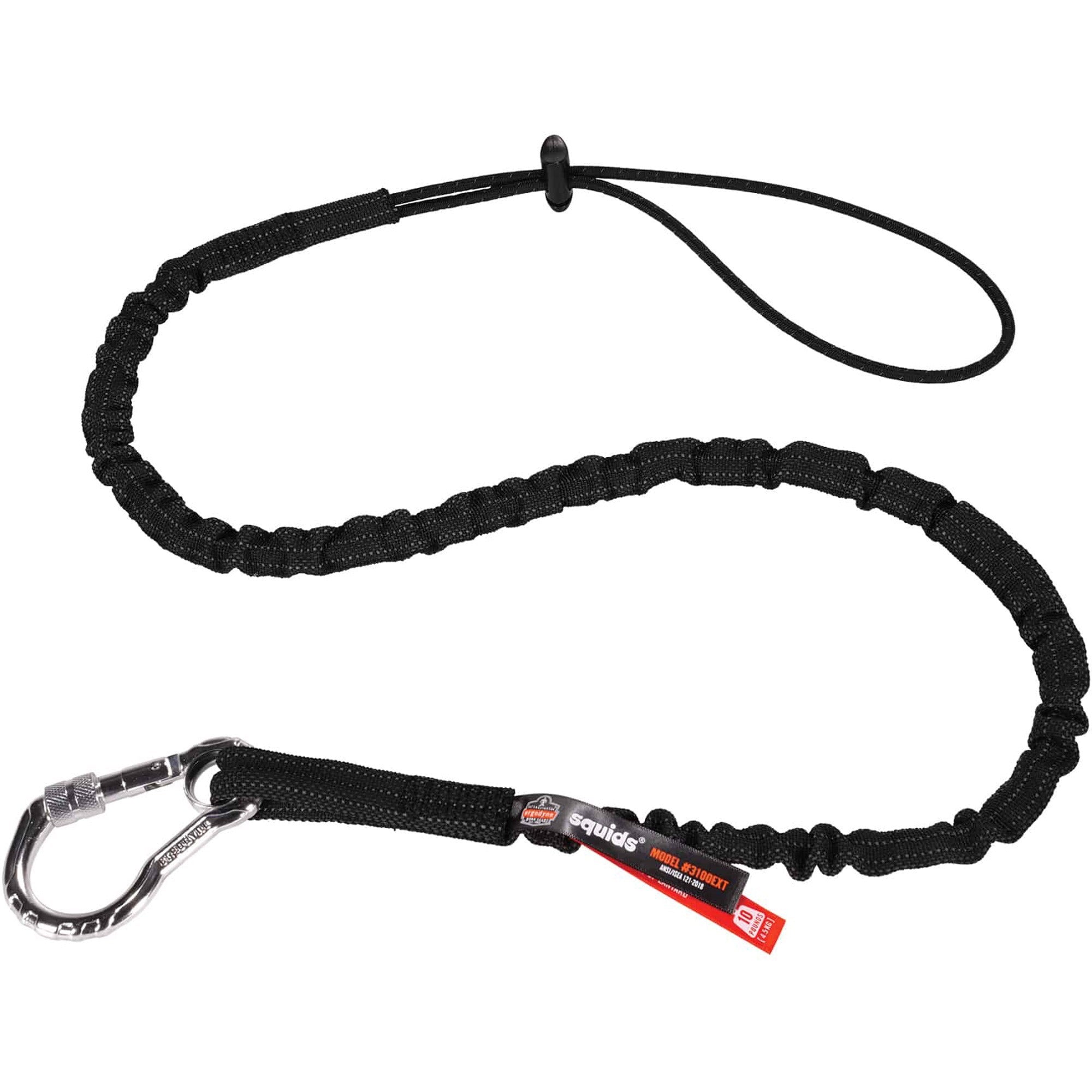 Ergodyne 3100 Single Carabiner Tool Lanyard - 10lbs - Adjustable - 10 lb Load Capacity - Extended - Carabiner Attachment - 11.3" Height x 1" Width x 54" Length - Black - Nylon Webbing, Aluminum - 6 / Carton