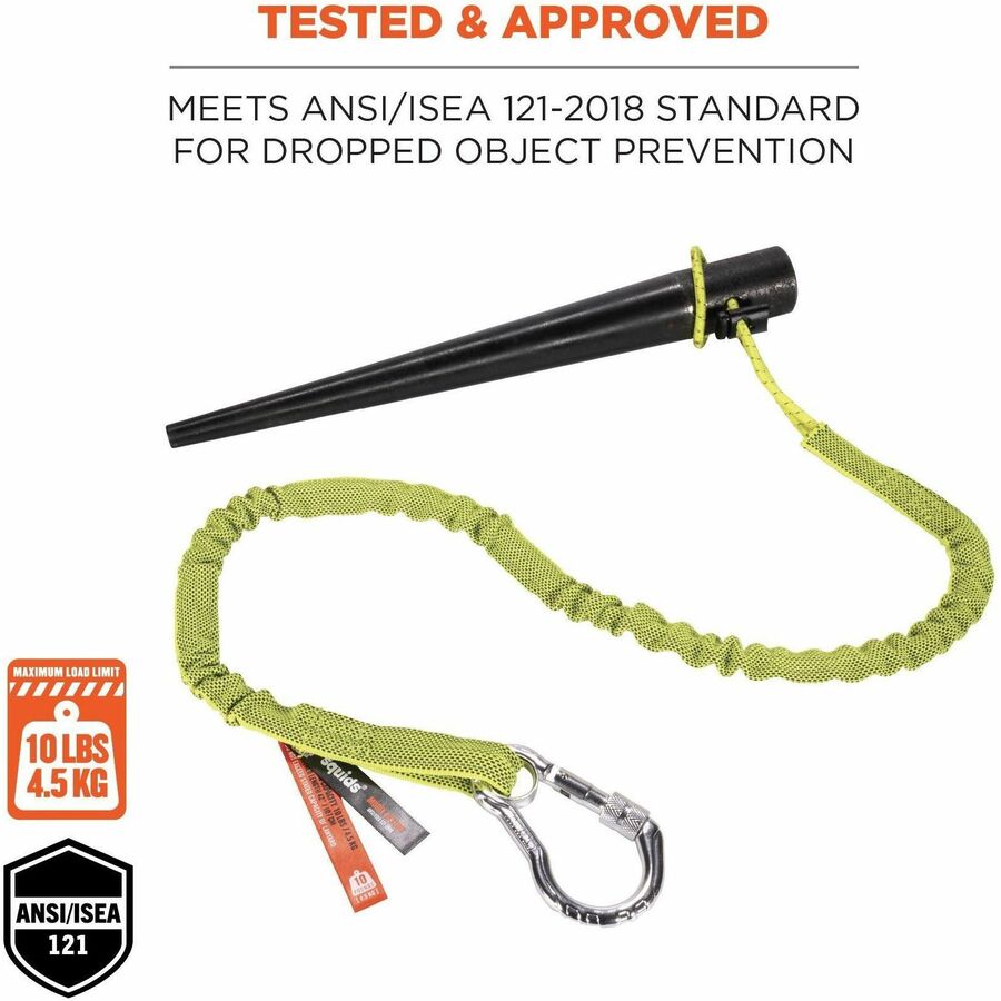 Adjustable - 10 lb Load Capacity - Extended - Carabiner Attachment - 11.3" Height x 1" Width x 54" Length - Lime - Aluminum, Nylon Webbing - 6 / Carton