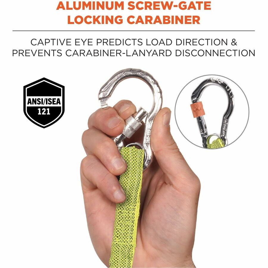 Adjustable - 10 lb Load Capacity - Extended - Carabiner Attachment - 11.3" Height x 1" Width x 54" Length - Lime - Aluminum, Nylon Webbing - 6 / Carton