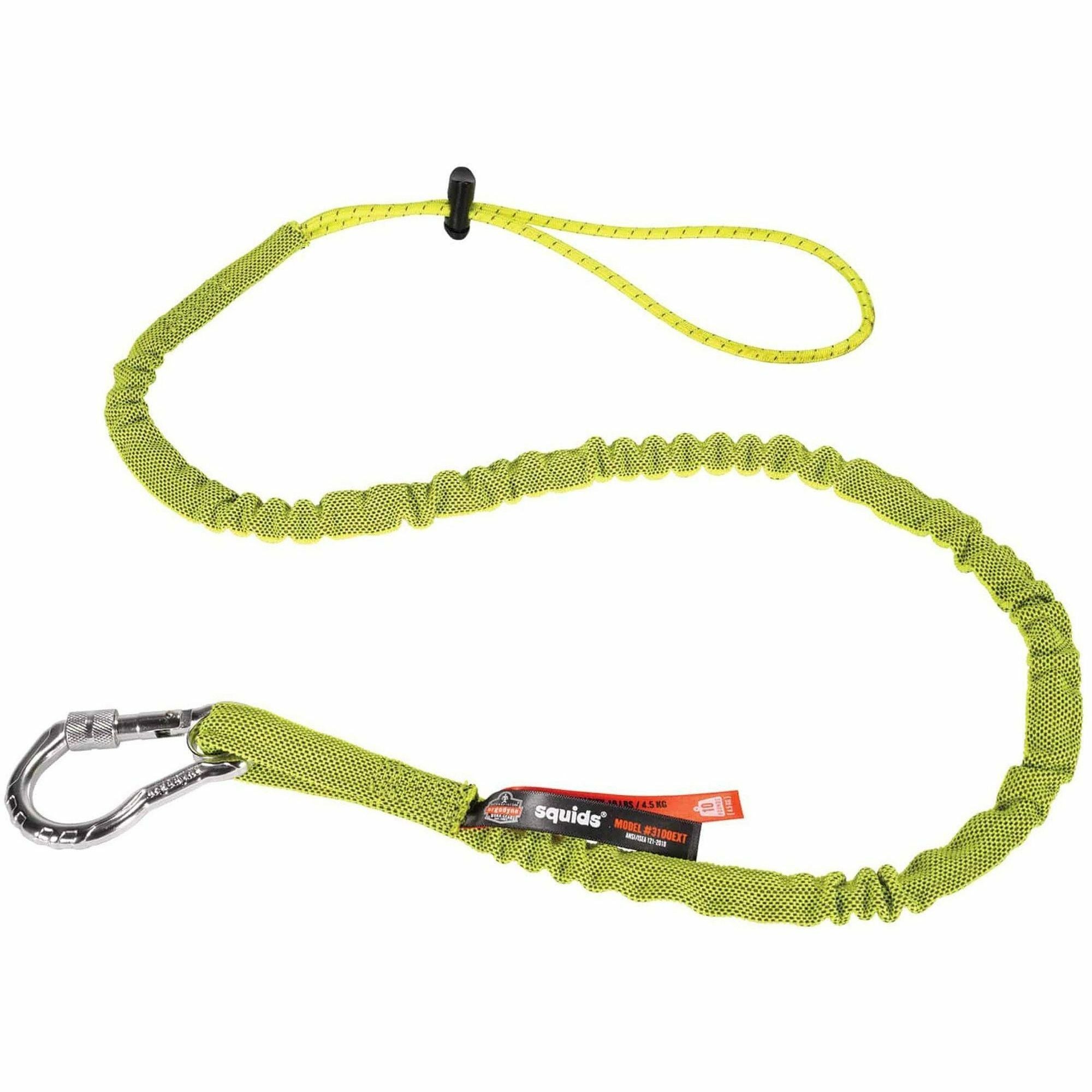 Adjustable - 10 lb Load Capacity - Extended - Carabiner Attachment - 11.3" Height x 1" Width x 54" Length - Lime - Aluminum, Nylon Webbing - 6 / Carton