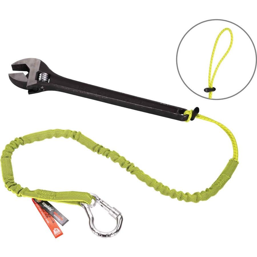 Ergodyne 3100 Single Carabiner Tool Lanyard - 10lbs - Adjustable - 10 lb Load Capacity - Standard - Carabiner Attachment - 11.3" Height x 1" Width x 45" Length - Lime - Nylon Webbing, Aluminum - 6 / Carton