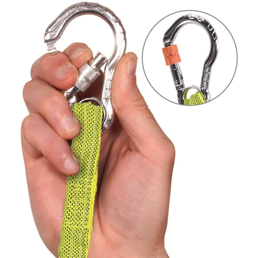 Ergodyne 3100 Single Carabiner Tool Lanyard - 10lbs - Adjustable - 10 lb Load Capacity - Standard - Carabiner Attachment - 11.3" Height x 1" Width x 45" Length - Lime - Nylon Webbing, Aluminum - 6 / Carton