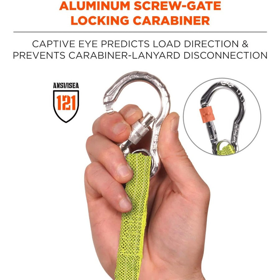 Ergodyne 3100-BULK Single Carabiner Tool Lanyard - 10lbs - Adjustable - 10 lb Load Capacity - Standard - Carabiner Attachment - 4" Height x 11.3" Width x 45" Length - Lime - Aluminum, Nylon Webbing - 10 / Carton