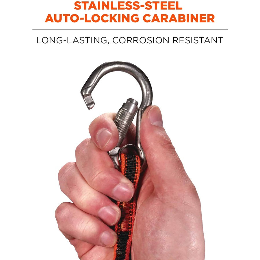 Adjustable - 15 lb Load Capacity - Standard - Carabiner Attachment - 11.3" Height x 1.3" Width x 48" Length - Orange, Gray - Stainless Steel, Polyester Elastic, Nylon - 6 / Carton