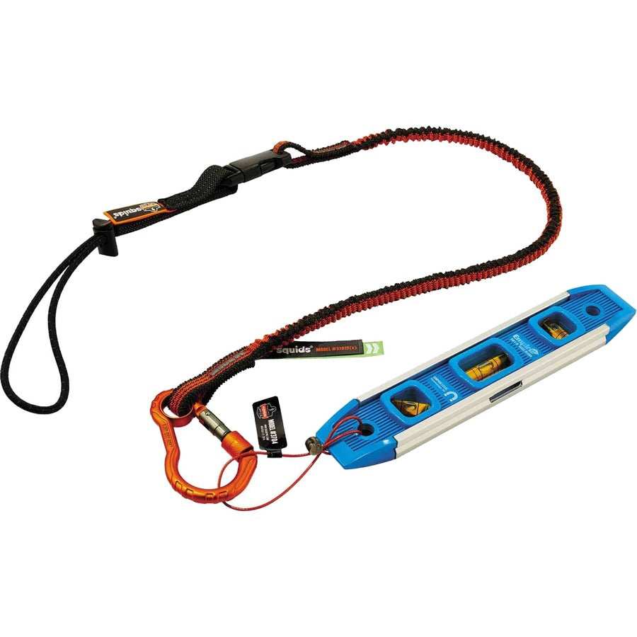 5 lb Load Capacity - Standard - Carabiner Attachment - 11.3" Height x 1" Width x 70" Length - Orange, Gray - Polyester, Elastic Webbing, Nylon, Anodized Aluminum Alloy - 6 / Carton