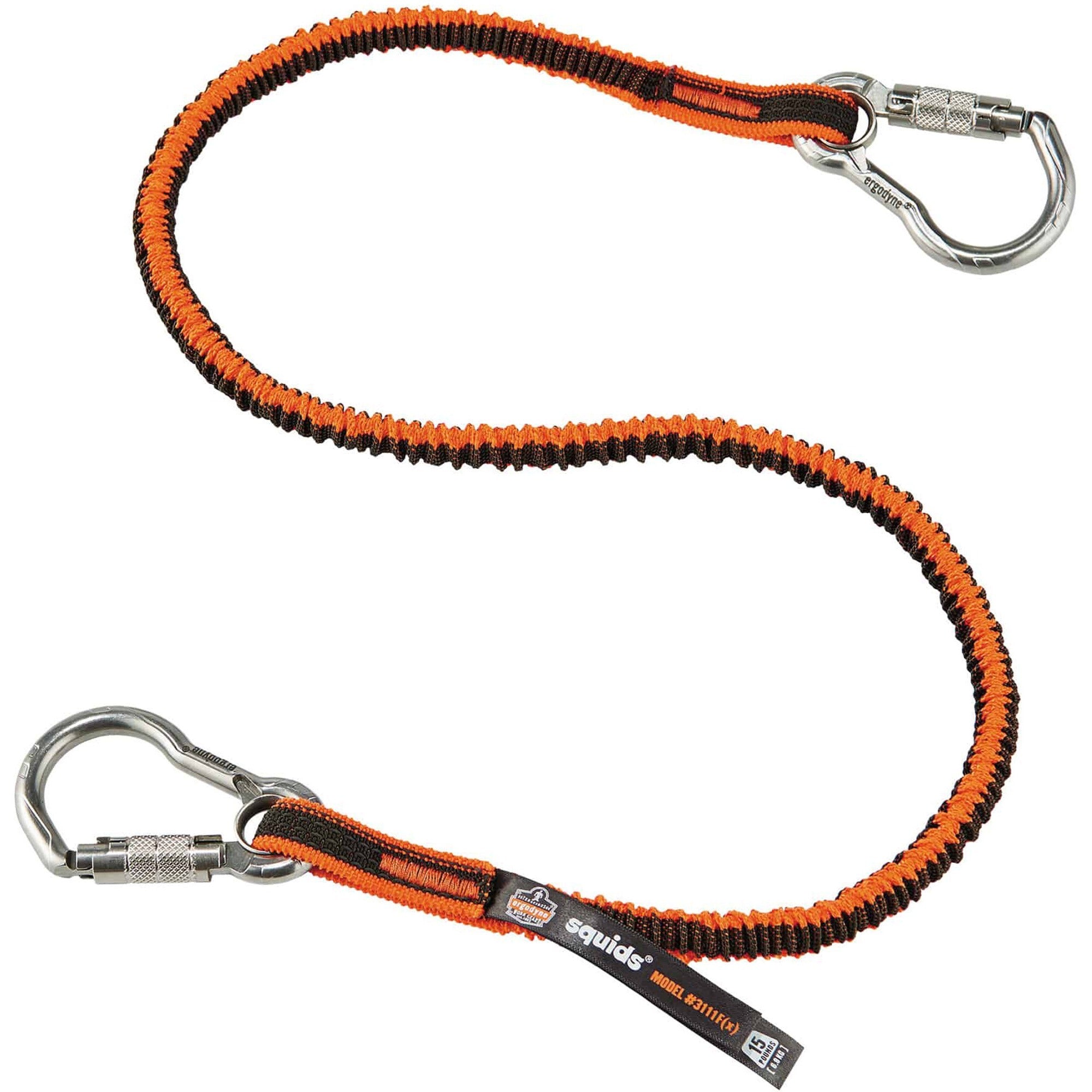 Adjustable - 15 lb Load Capacity - Standard - Carabiner Attachment - 11.3" Height x 1" Width x 4" Length - Orange, Gray - Elastic Webbing, Stainless Steel - 6 / Carton