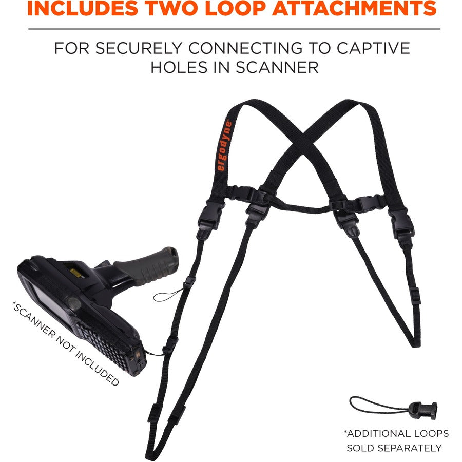 Ergodyne 3132 Barcode Scanner Harness + Lanyard - Large (L) - Loop Attachment - 1.5" Height x 3.3" Width x 8" Length - Black - 1 Each
