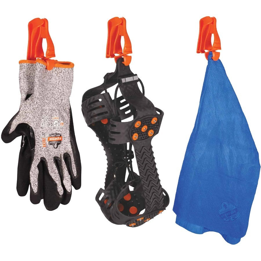 Ergodyne 3405 Glove Clip, Belt Clip Mount, 4" x 2", Orange, Acetal Copolymer & Thermoplastic Polyurethane, Dual Clip, Break Resistant, Non-conductive, Chemical & Temperature Resistant, 6 per Carton