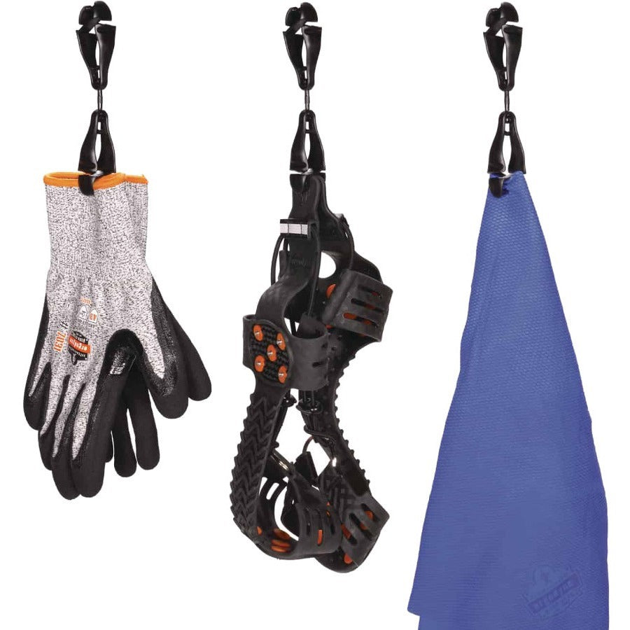 Ergodyne 3420 Swiveling Glove Clip Holder, Dual Clips, Black, 6.5" x 1.5", Acetal Copolymer/Thermoplastic Polyurethane, 6 per Carton