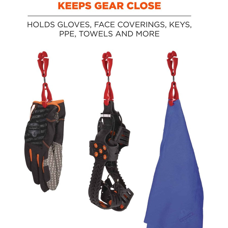 Ergodyne 3420 Swiveling Glove Clip Holder, Dual Clips, Black, 6.5" x 1.5", Acetal Copolymer/Thermoplastic Polyurethane, 6 per Carton