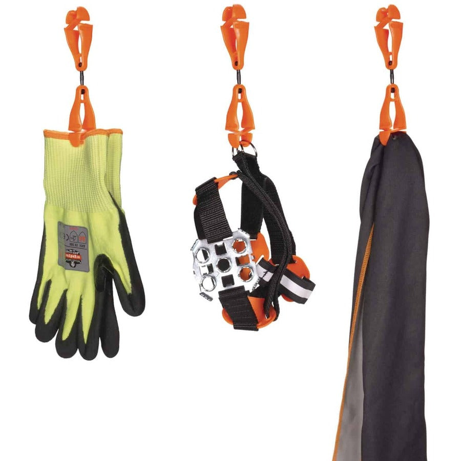 Ergodyne 3420 Swiveling Glove Clip Holder, Dual Clips, 6.5" x 1.5", Orange, Acetal Copolymer/Thermoplastic Polyurethane, 6 per Carton