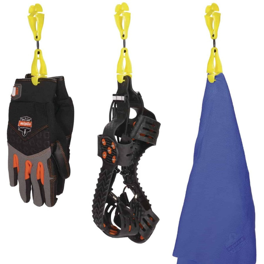 Ergodyne 3420 Swiveling Glove Clip Holder, Dual Clips, Lime, 6.5" x 1.5", Acetal Copolymer & Thermoplastic Polyurethane, 6 per Carton