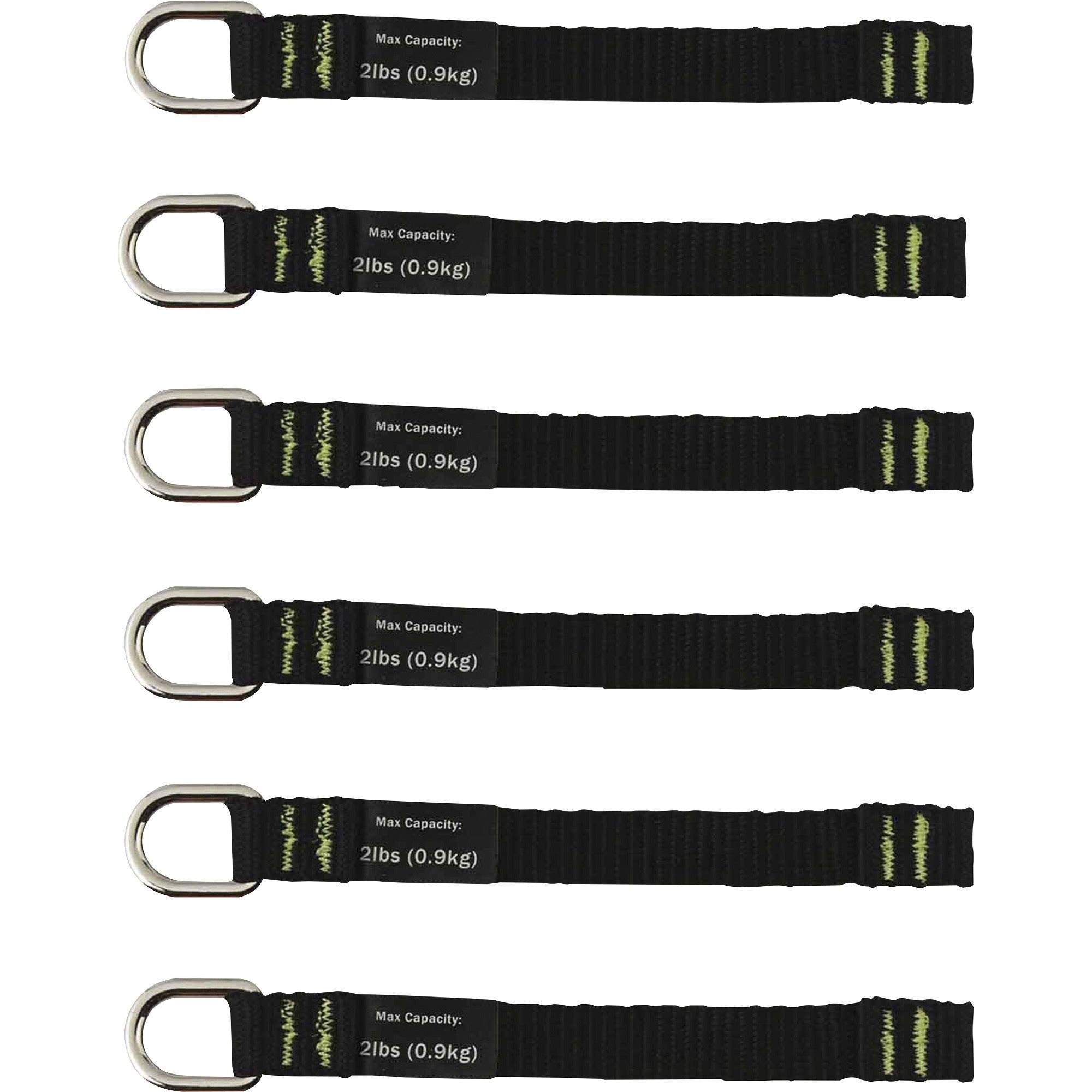 Ergodyne 3700 Web Tool Tether Attachment - D-Ring Tool Tails - 2lbs (6-Pack) - 9.5" Height x 0.3" Width - Black - 6 / Pack