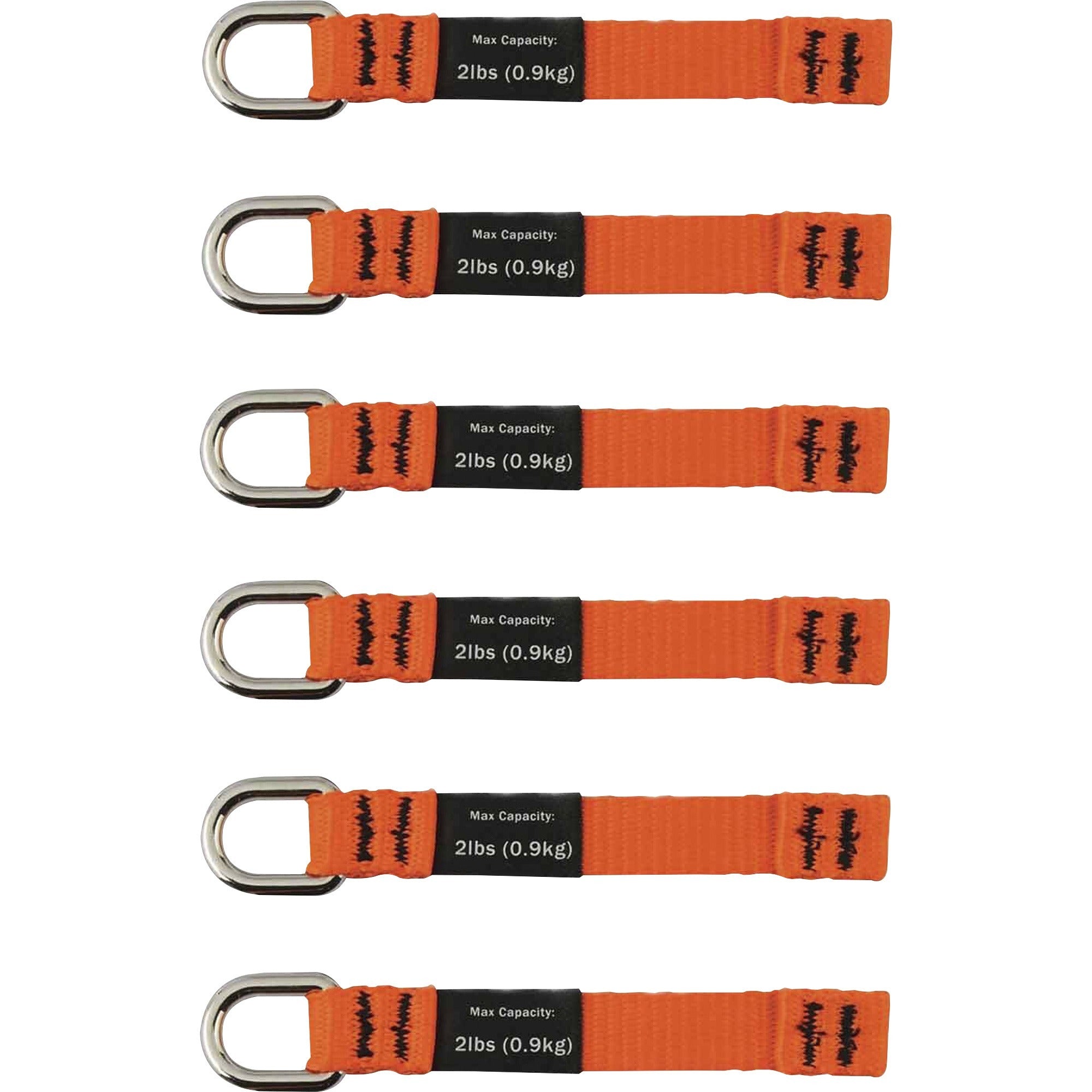 Ergodyne 3700 Web Tool Tether Attachment - D-Ring Tool Tails - 2lbs (6-Pack) - 9.5" Height x 0.3" Width - Orange - 6 / Pack