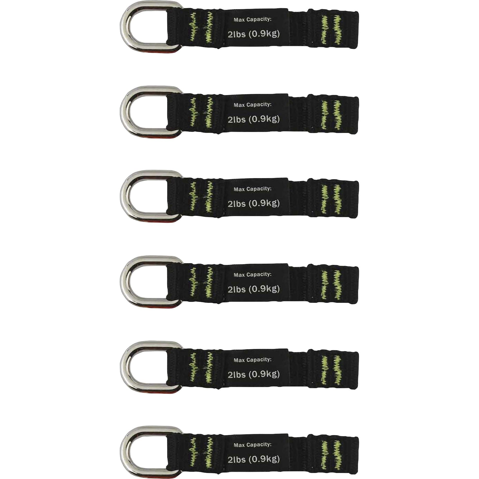Ergodyne 3700 Web Tool Tether Attachment - D-Ring Tool Tails - 2lbs (6-Pack) - 9.5" Height x 0.3" Width - Black - Nylon Webbing - 6 / Pack
