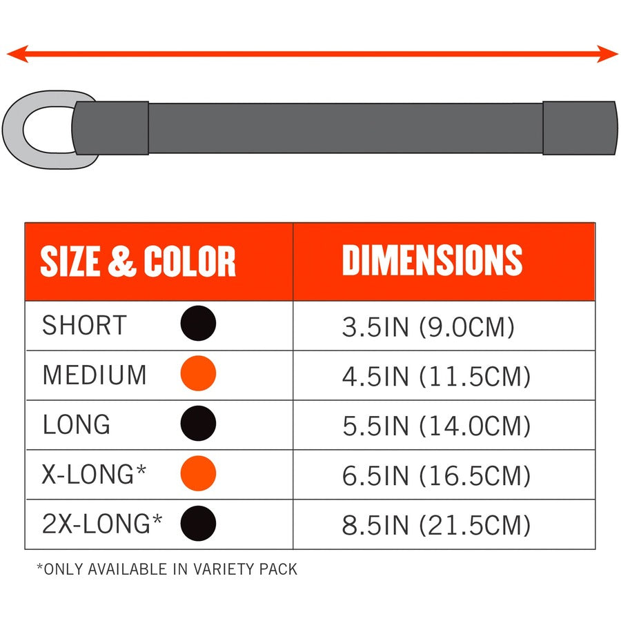 Ergodyne 3700 Web Tool Tether Attachment - D-Ring Tool Tails - 2lbs (6-Pack) - 9.5" Height x 0.3" Width - Black, Orange - Nylon Webbing - 5 / Pack