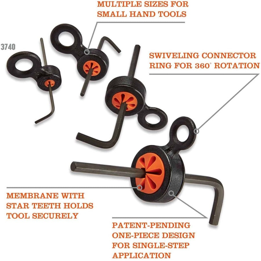 Ergodyne 3740 Hand Tool Attachment Trap - Slips, 0.5" x 4", Orange/Black, ABS, 4-Pack
